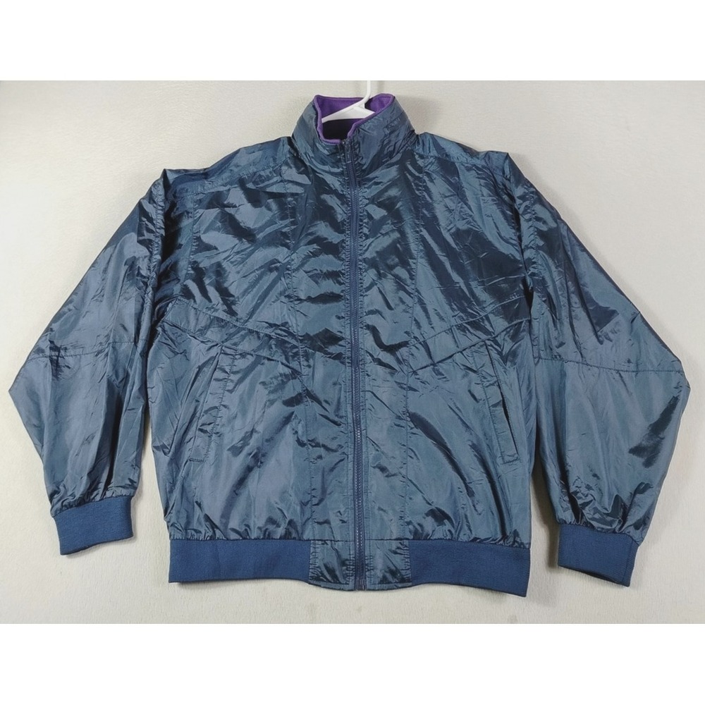 Vintage Gino Rimoldi Jacket Mens Large Blue Hooded Nylon Windbreaker Lightweight